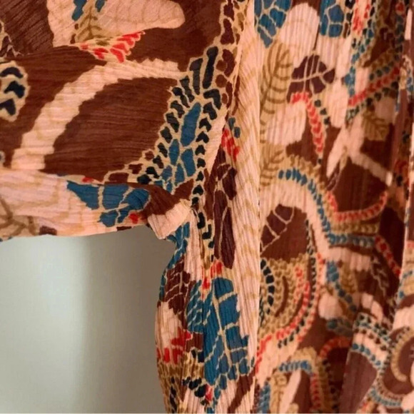 A.L.C. Flowing Paisley Long Sleeve Split Tie Neck Delphina Silk Blouse Brown 2 - Picture 11 of 13
